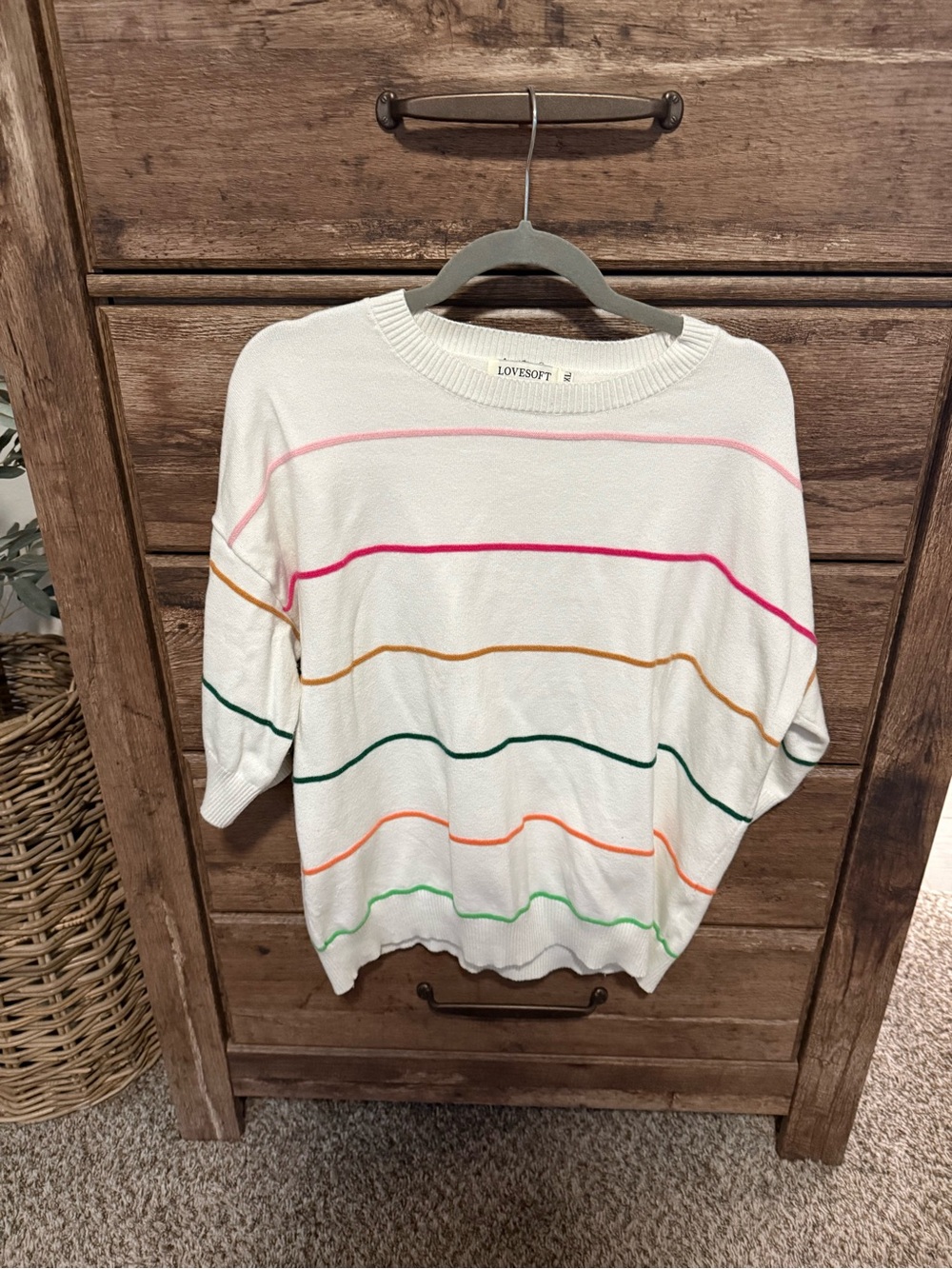 LOVESOFT boutique White Multicolor Stripe Knit Top XXL